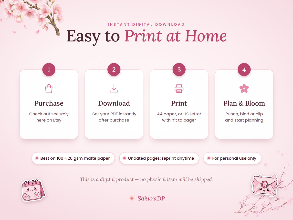 2027 Planner Printable, Cherry Blossom Journal Bundle, Monday Start Calendar, Weekly & Daily Planner, Habit Tracker, A4 PDF
