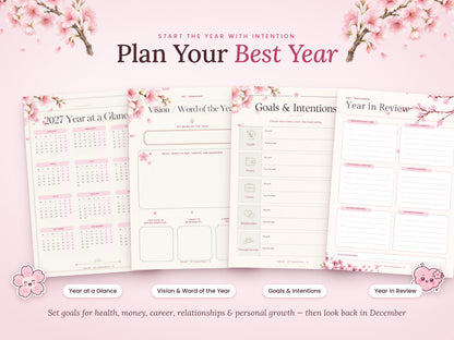 2027 Planner Printable, Cherry Blossom Journal Bundle, Monday Start Calendar, Weekly & Daily Planner, Habit Tracker, A4 PDF