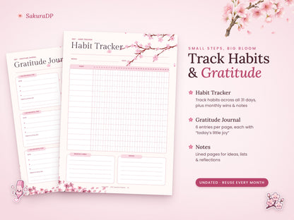 2027 Planner Printable, Cherry Blossom Journal Bundle, Monday Start Calendar, Weekly & Daily Planner, Habit Tracker, A4 PDF