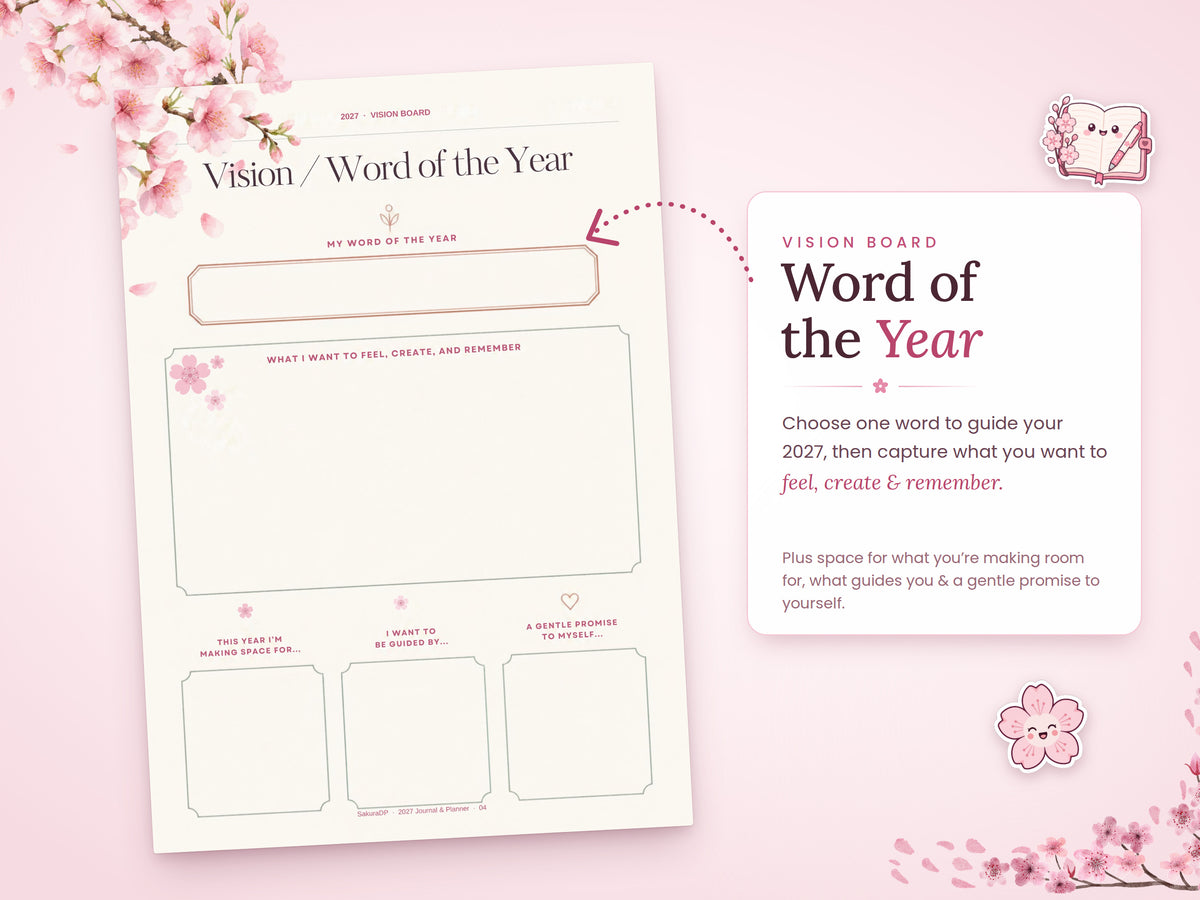 2027 Planner Printable, Cherry Blossom Journal Bundle, Monday Start Calendar, Weekly & Daily Planner, Habit Tracker, A4 PDF