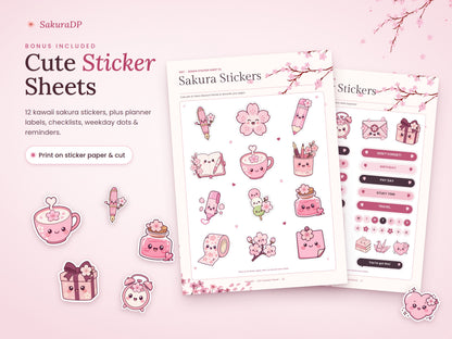 2027 Planner Printable, Cherry Blossom Journal Bundle, Monday Start Calendar, Weekly & Daily Planner, Habit Tracker, A4 PDF