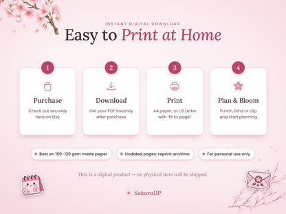 2027 Planner Printable, Cherry Blossom Journal Bundle, Monday Start Calendar, Weekly & Daily Planner, Habit Tracker, A4 PDF